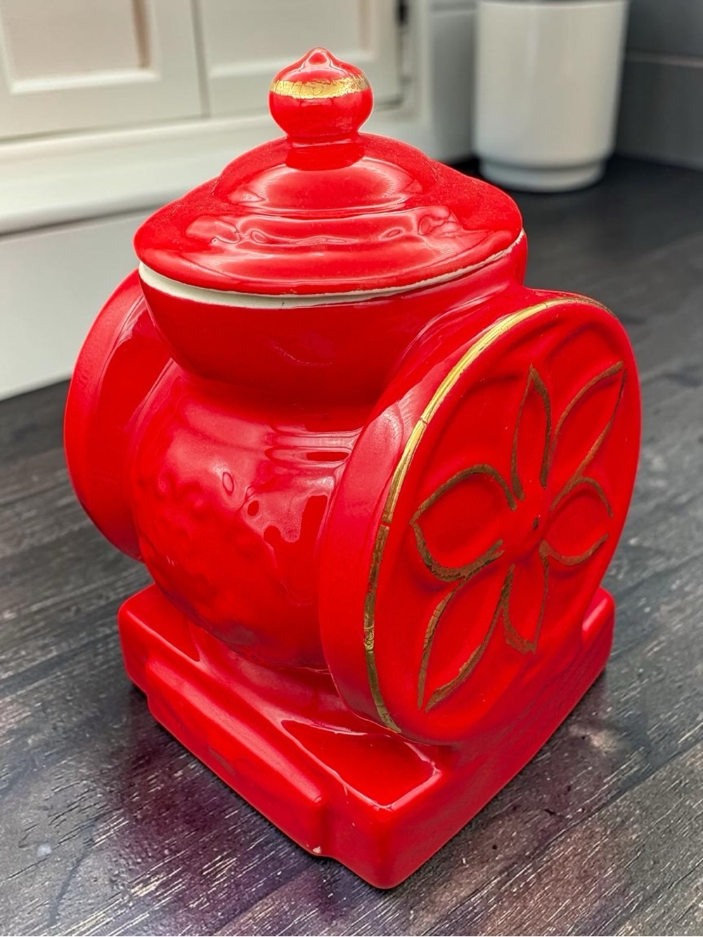 Vintage House of Webster Ceramic Coffee Grinder Cookie Jar & Lid Canister, Rare!